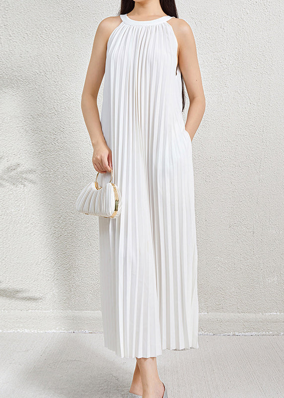 Organic Green Halter Wrinkled Pockets Long Dress Sleeveless - Image 4