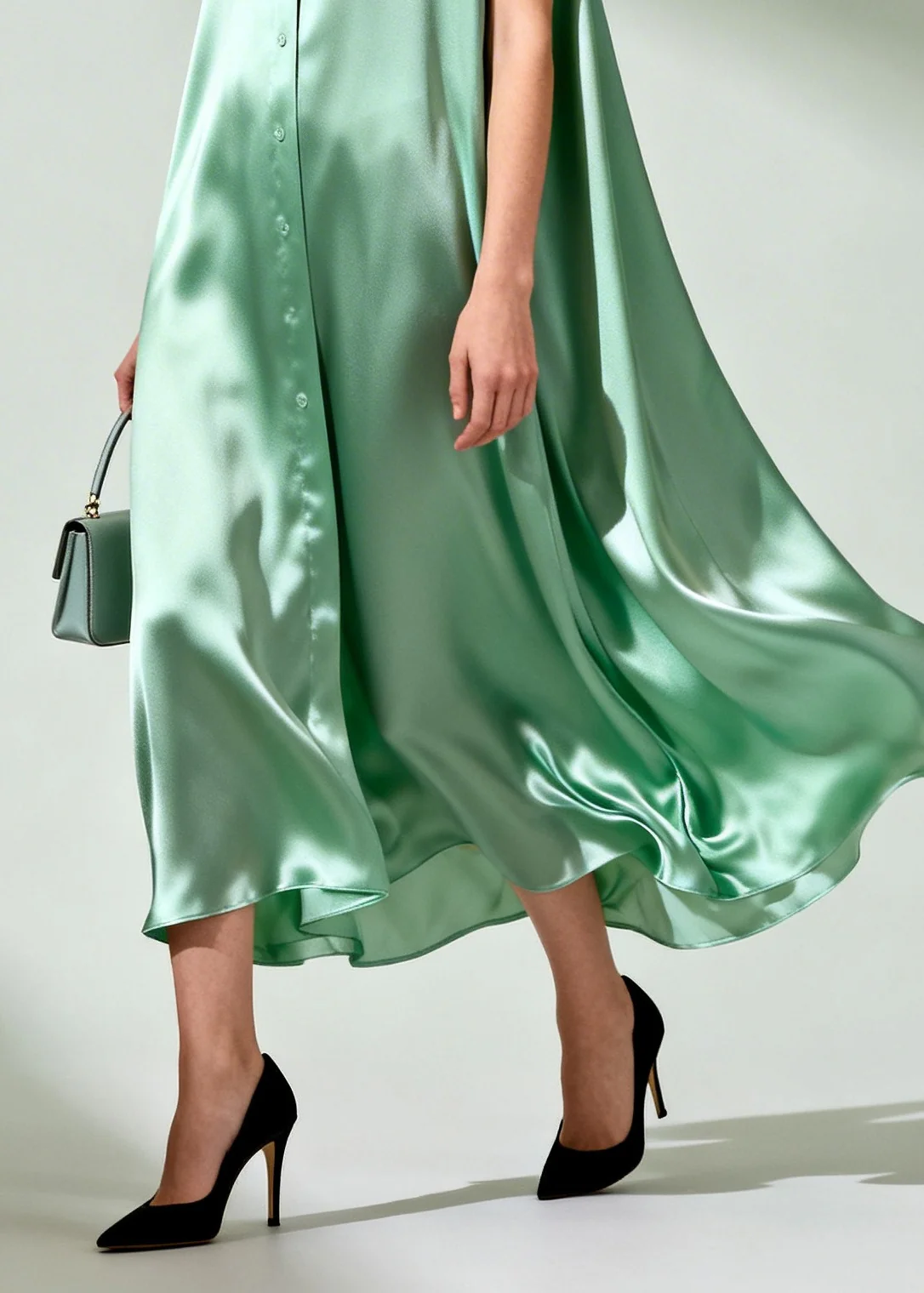 Organic Green Oversized Patchwork Lace Silk Shirt Dresses Summer - Image 4