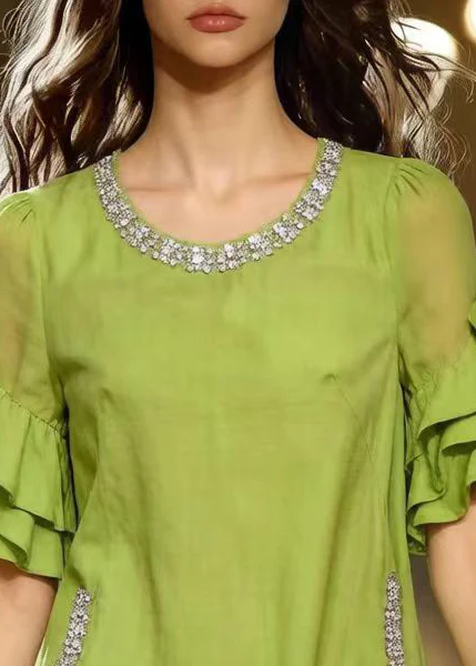 Organic Green Ruffled Zircon Cotton Tea Dress Summer - Image 2