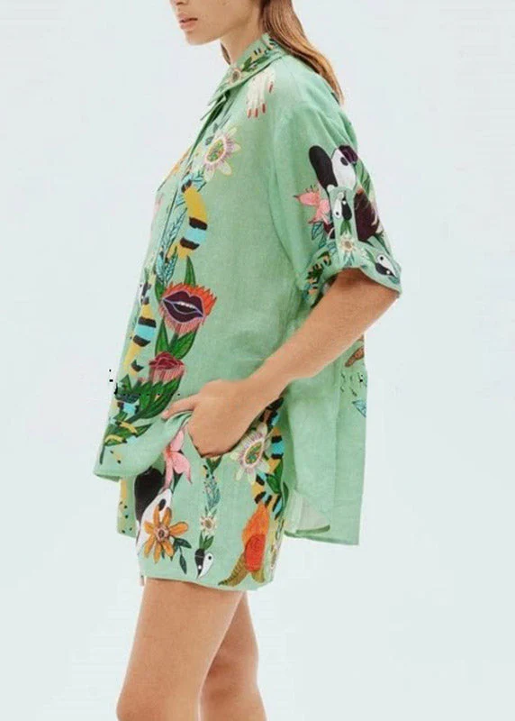 Organic Green Shirts And Shorts Patchwork Print Two Pieces Set Short Sleeve - Image 4