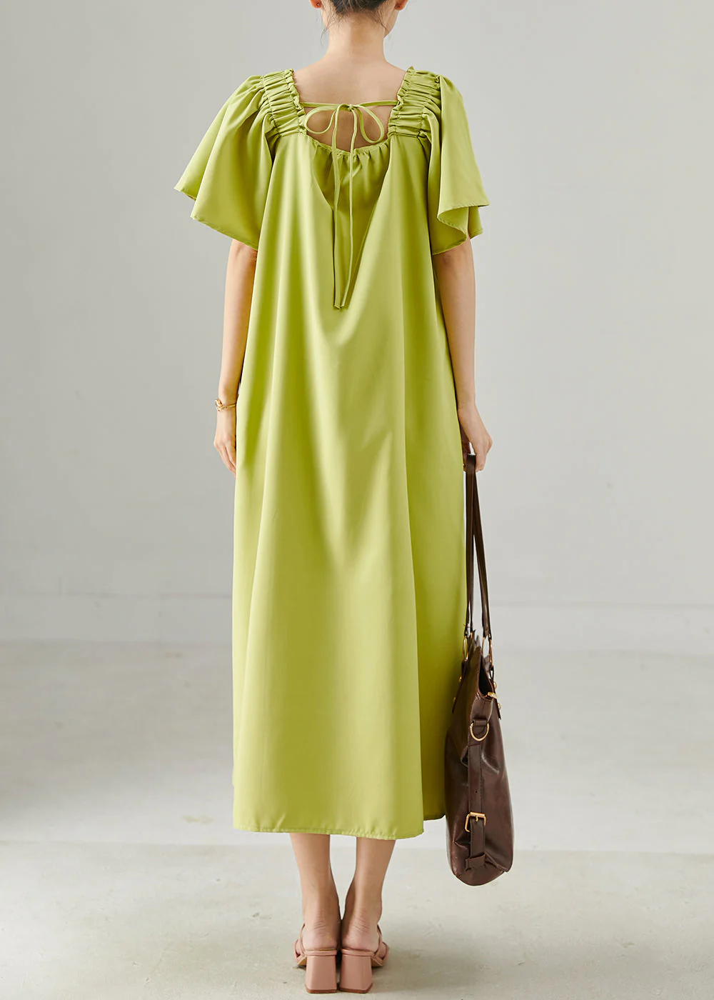 Organic Green Slash Neck Oversized Cotton Long Dresses Summer - Image 4