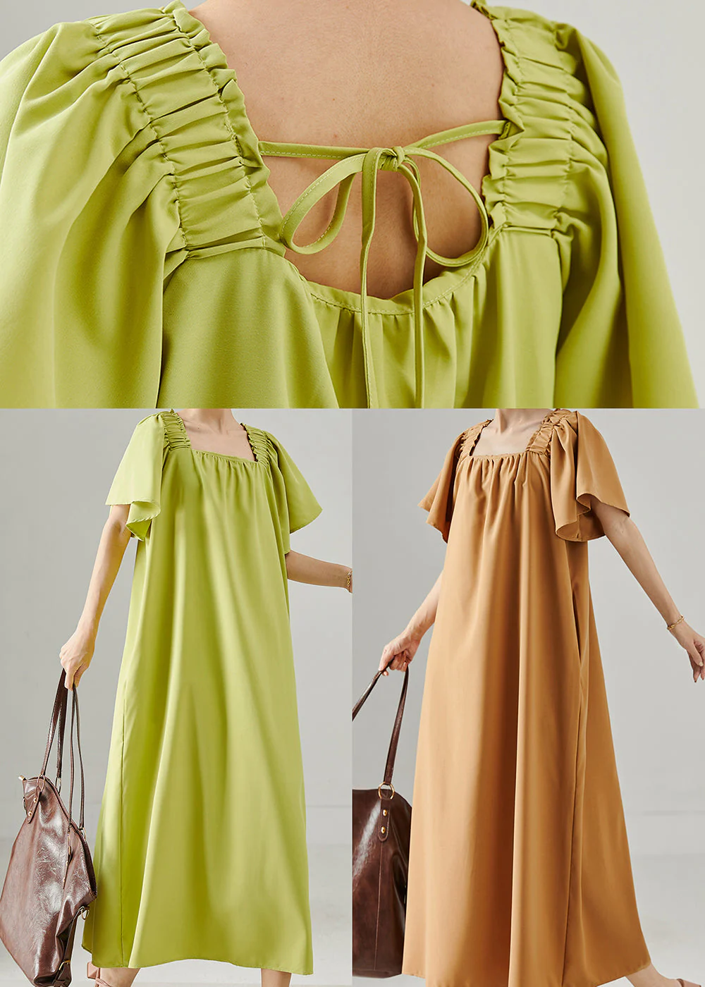 Organic Green Slash Neck Oversized Cotton Long Dresses Summer - Image 5