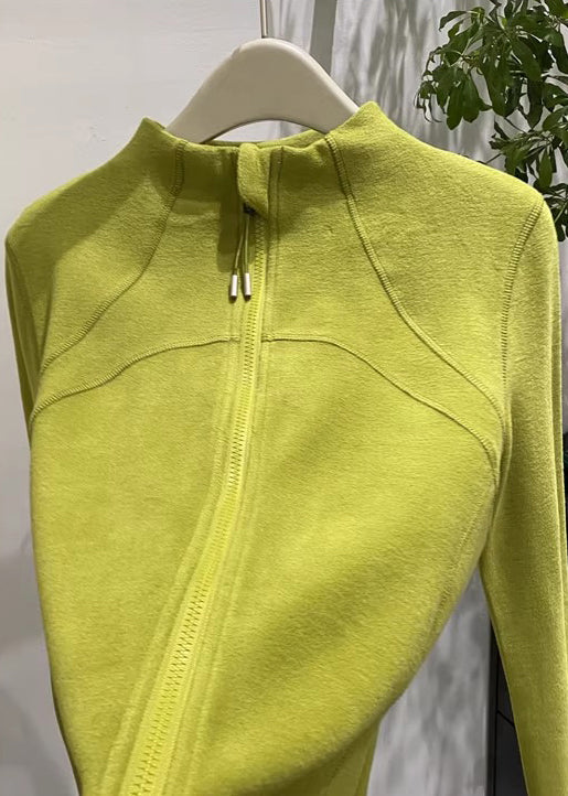 Organic Green Stand Collar Zippered Velour Coats Winter - Image 3