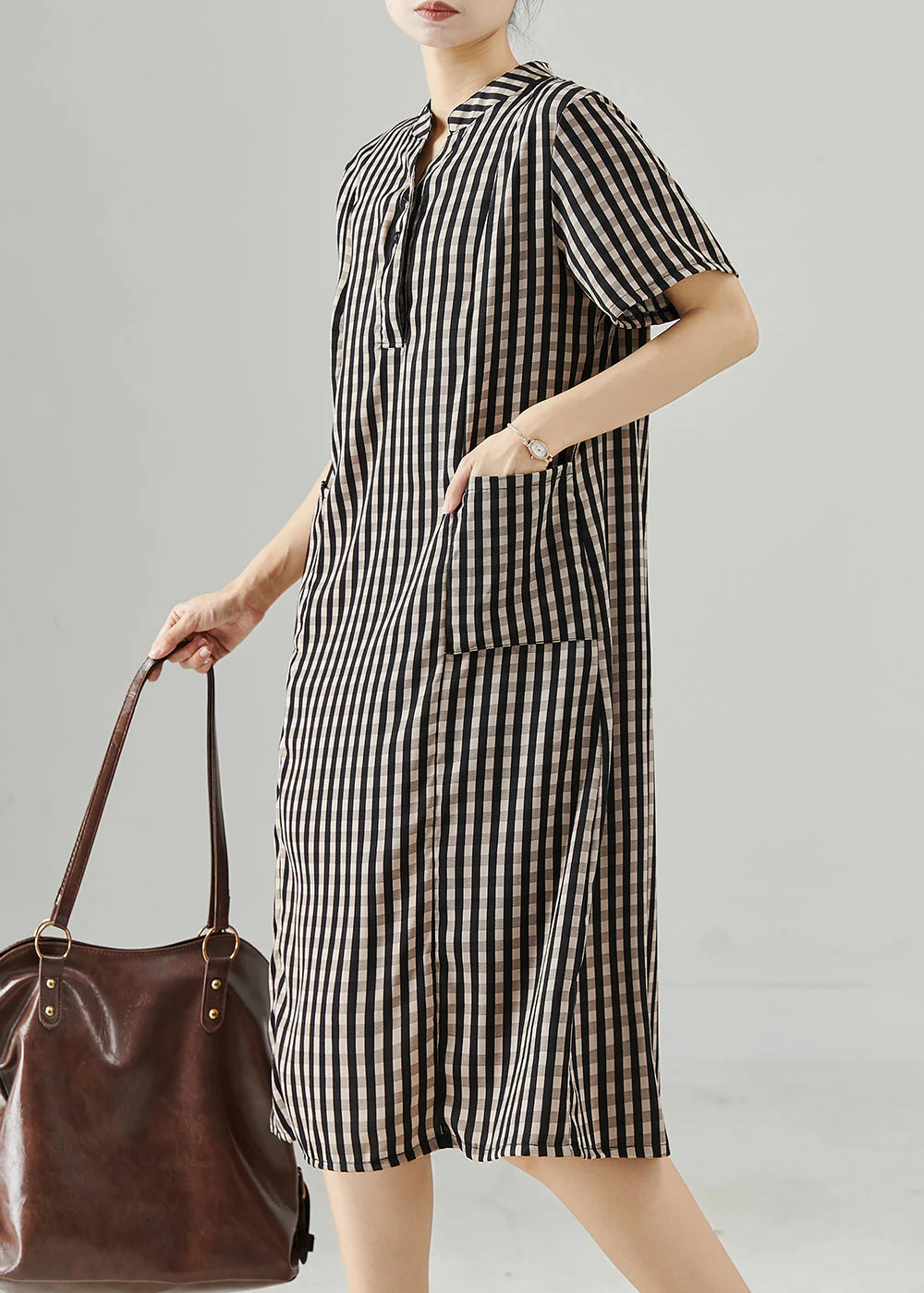 Organic Grey Plaid Cotton Holiday Dress Summer - Image 2