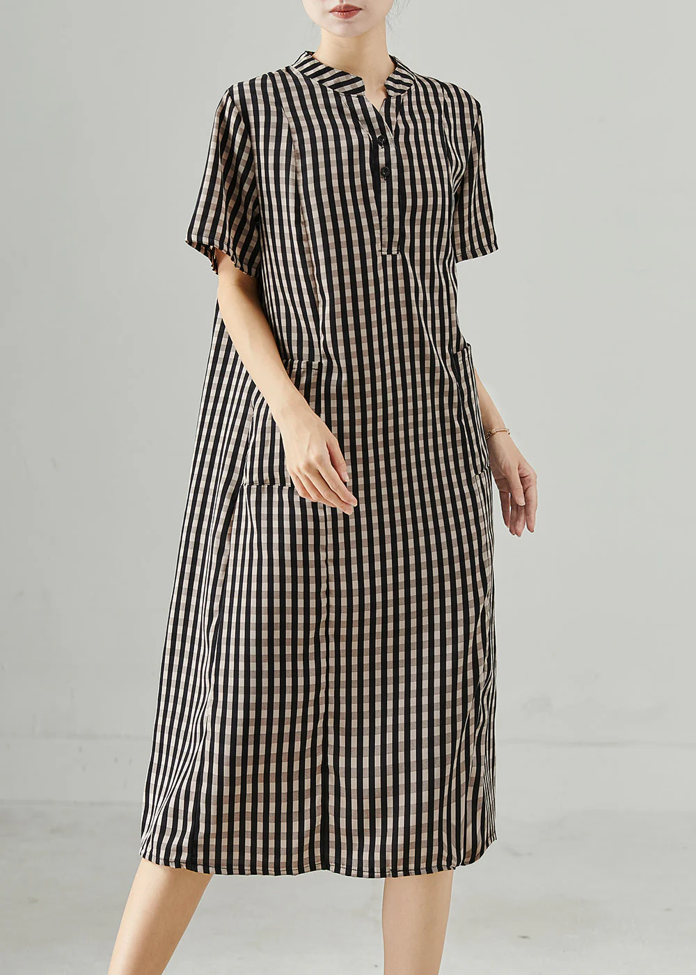 Organic Grey Plaid Cotton Holiday Dress Summer - Image 3