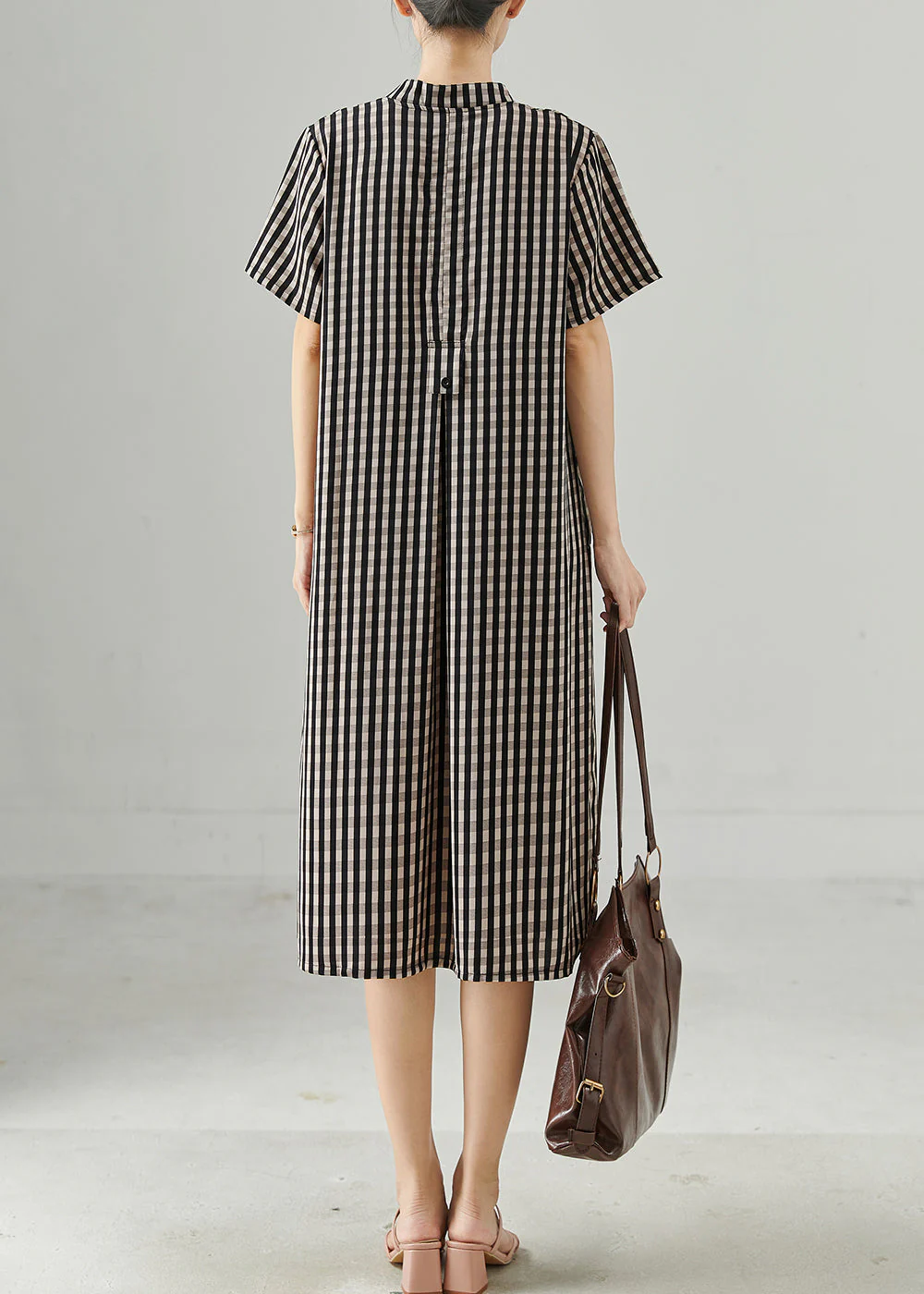 Organic Grey Plaid Cotton Holiday Dress Summer - Image 4