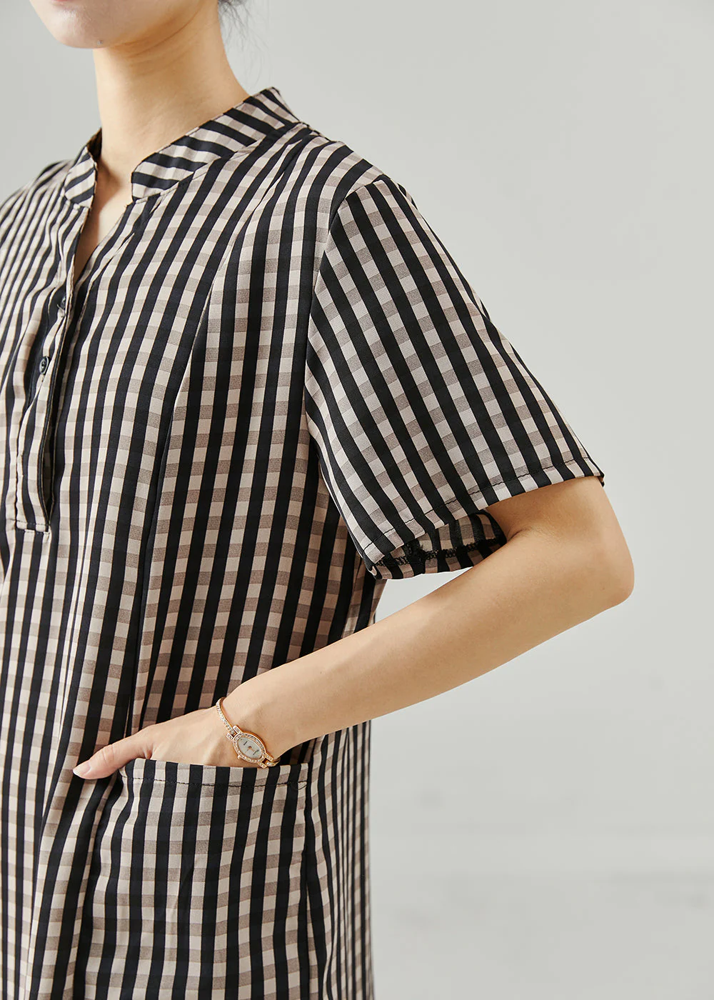 Organic Grey Plaid Cotton Holiday Dress Summer - Image 5