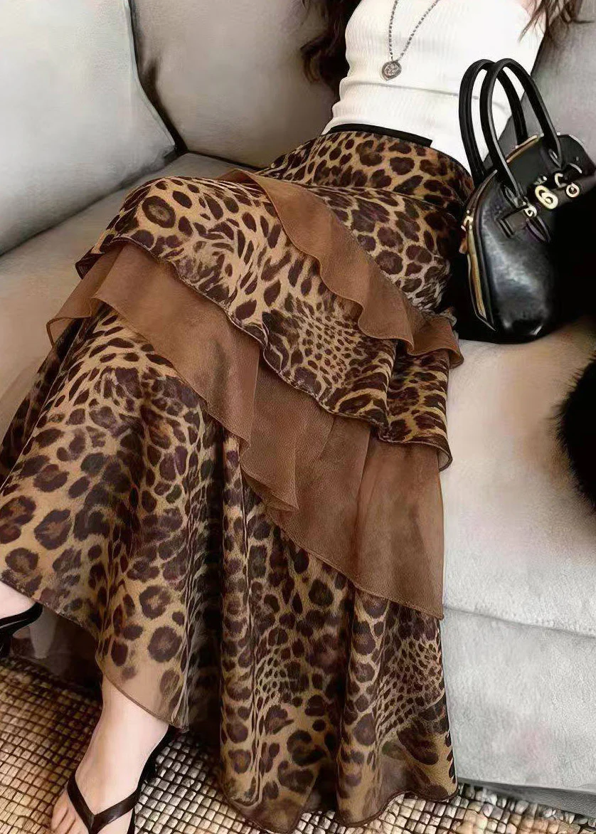 Organic Leopard Asymmetrical Chiffon Patchwork A Line Skirt - Image 3