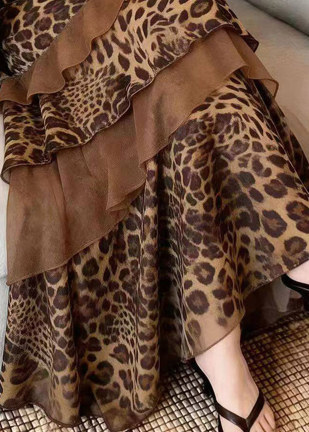 Organic Leopard Asymmetrical Chiffon Patchwork A Line Skirt - Image 4