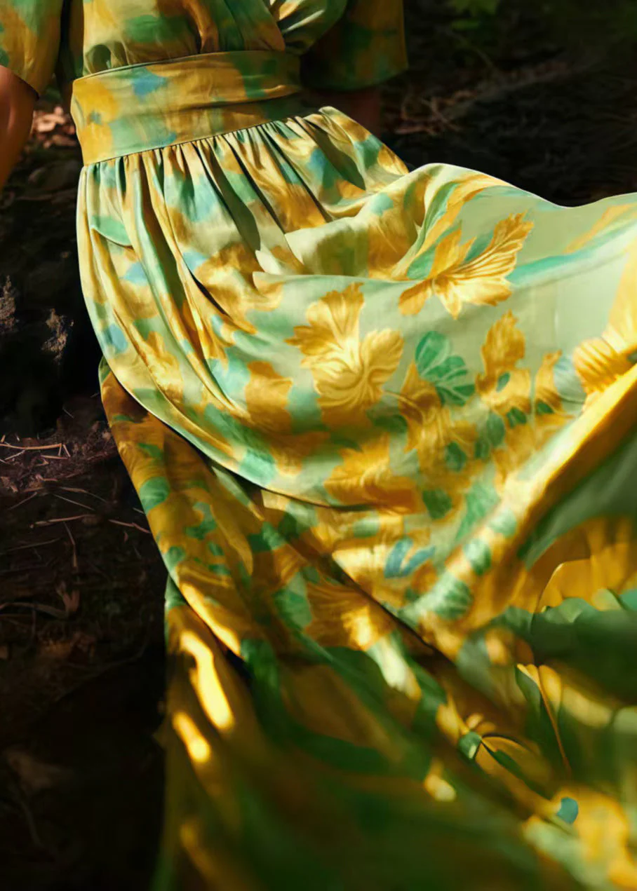 Organic Light Green V Neck Print Silk Dresses Summer - Image 4