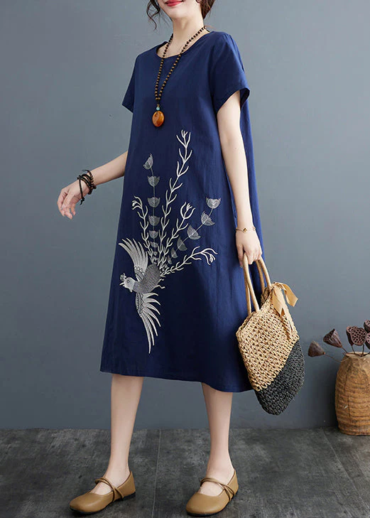 Organic Navy Print Cotton A Line Dresses Summer - Image 5