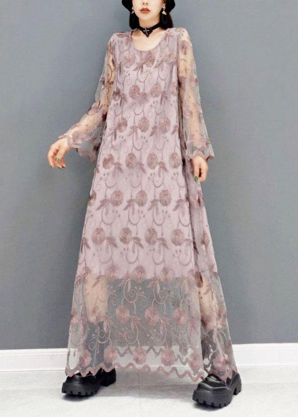 Organic Orange Fashion O-Neck Long Sleeve Lace Fall Dress