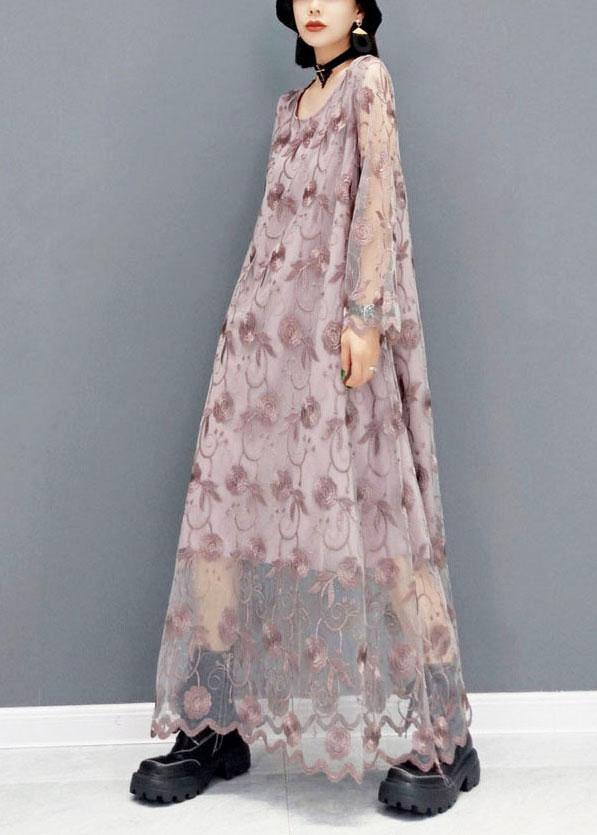 Organic Orange Fashion O-Neck Long Sleeve Lace Fall Dress - Image 2