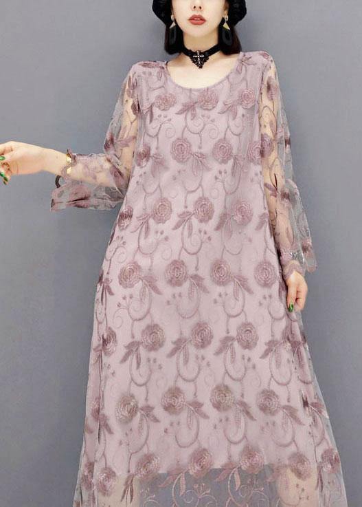 Organic Orange Fashion O-Neck Long Sleeve Lace Fall Dress - Image 4