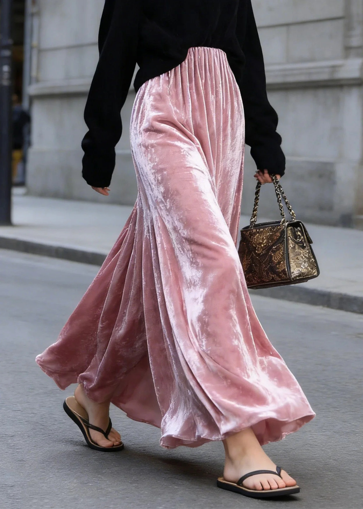 Organic Pink High Waist Wrinkled Velvet Skirts Spring - Image 3