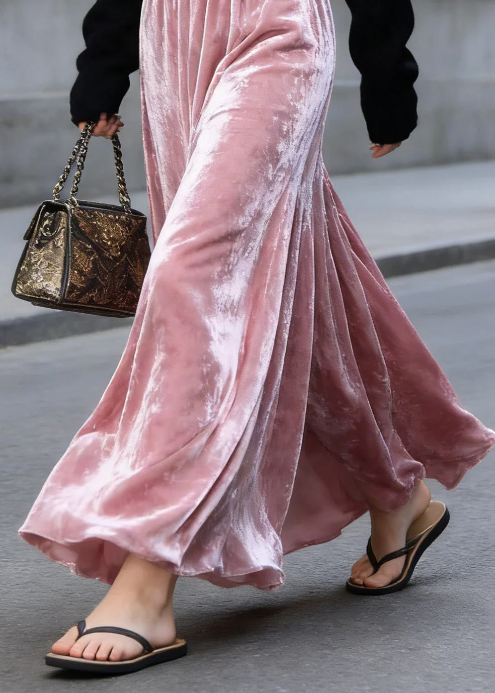 Organic Pink High Waist Wrinkled Velvet Skirts Spring - Image 4