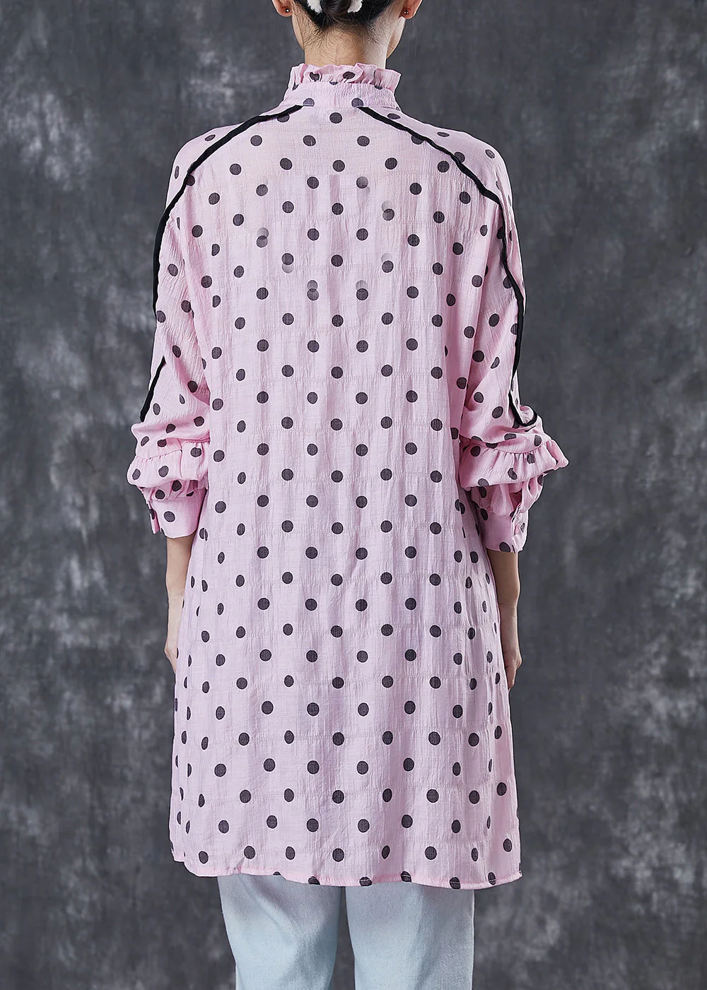 Organic Pink Ruffled Collar Print Cotton Shirt Dress Spring - Image 4