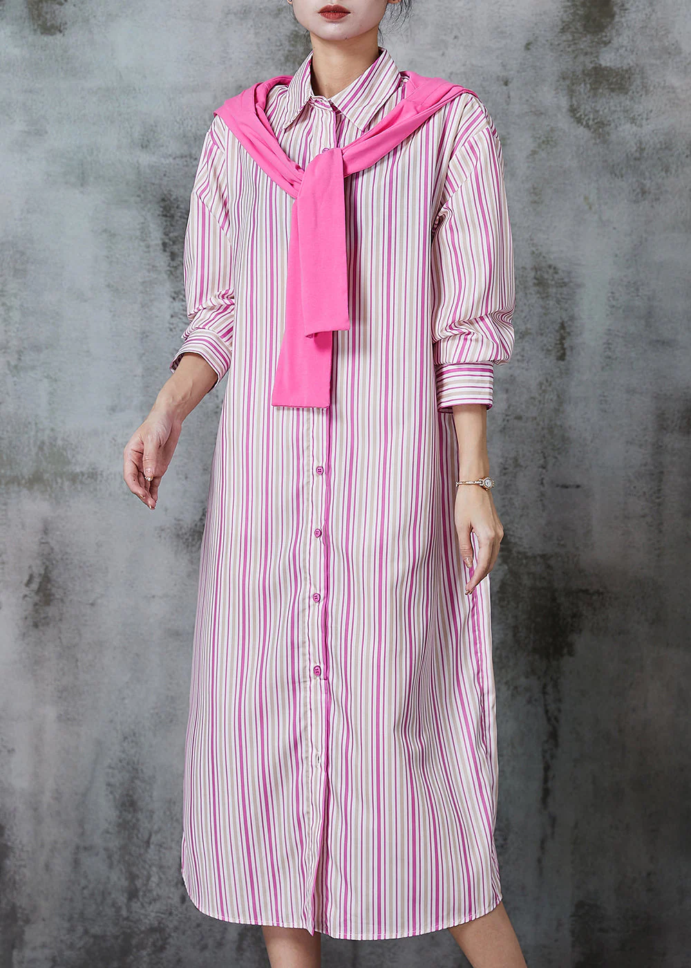Organic Pink Striped Gift Shawl Cotton Dress Summer - Image 2