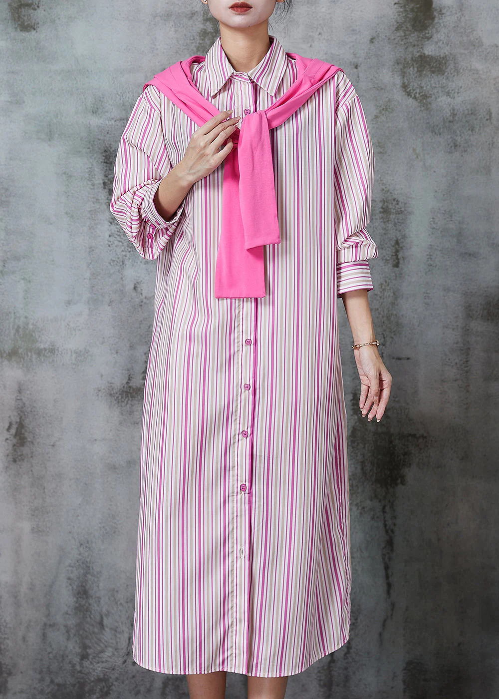 Organic Pink Striped Gift Shawl Cotton Dress Summer - Image 3