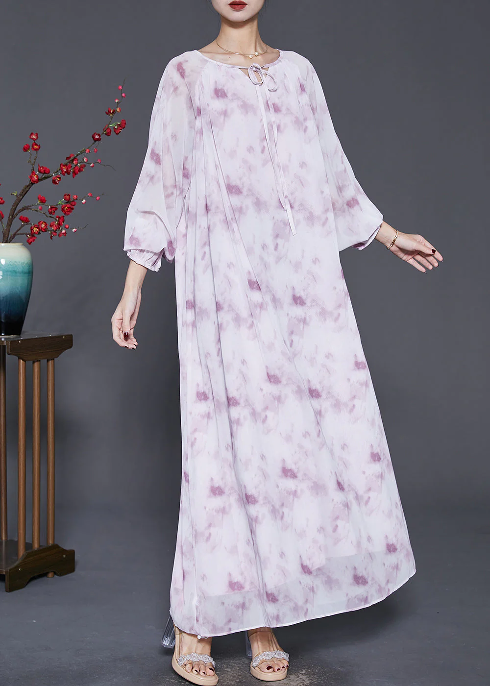 Organic Purple Oversized Tie Dye Chiffon Maxi Dresses Spring - Image 3