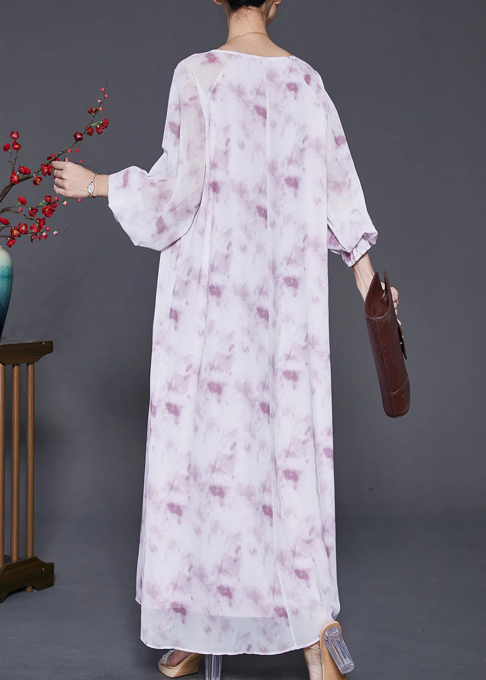 Organic Purple Oversized Tie Dye Chiffon Maxi Dresses Spring - Image 4