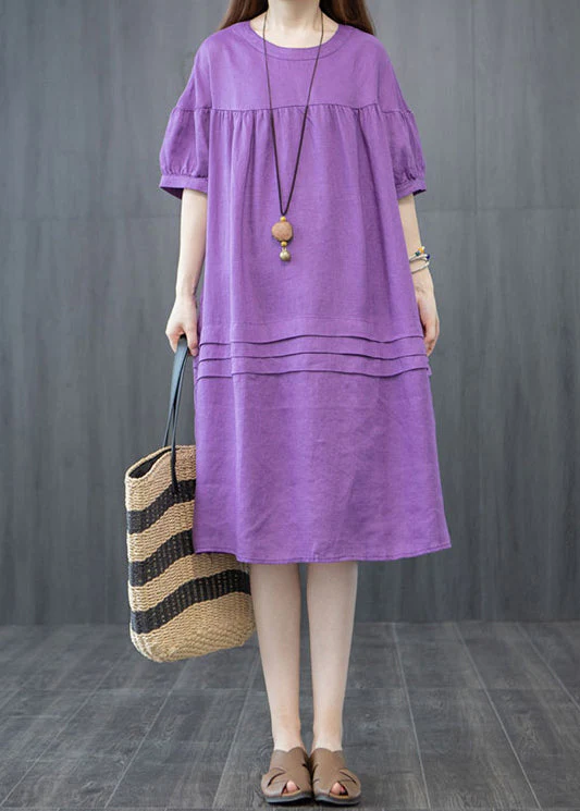 Organic Purple Oversized Wrinkled Linen Dresses Summer - Image 2