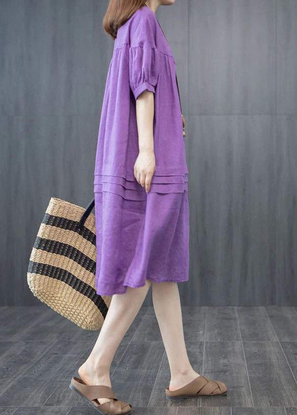 Organic Purple Oversized Wrinkled Linen Dresses Summer - Image 3
