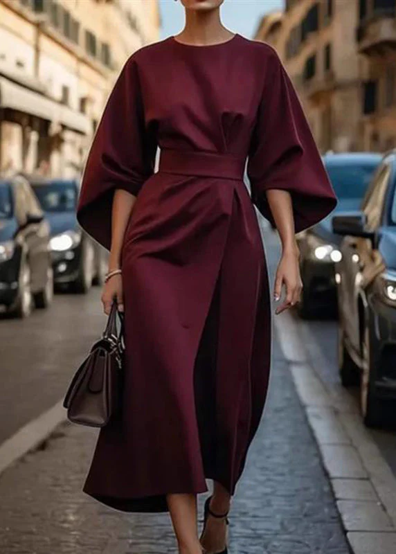 Organic Purple Tunic Solid Long Dress Batwing Sleeve - Image 2