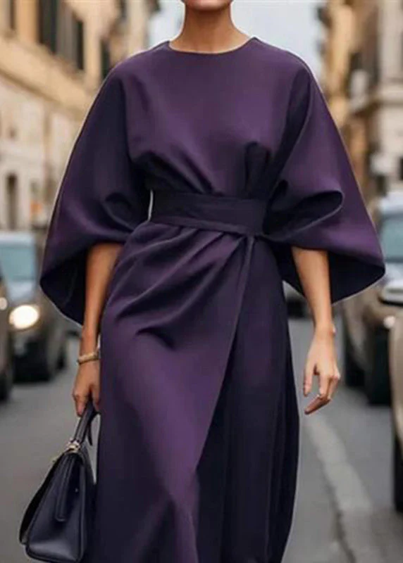 Organic Purple Tunic Solid Long Dress Batwing Sleeve - Image 5