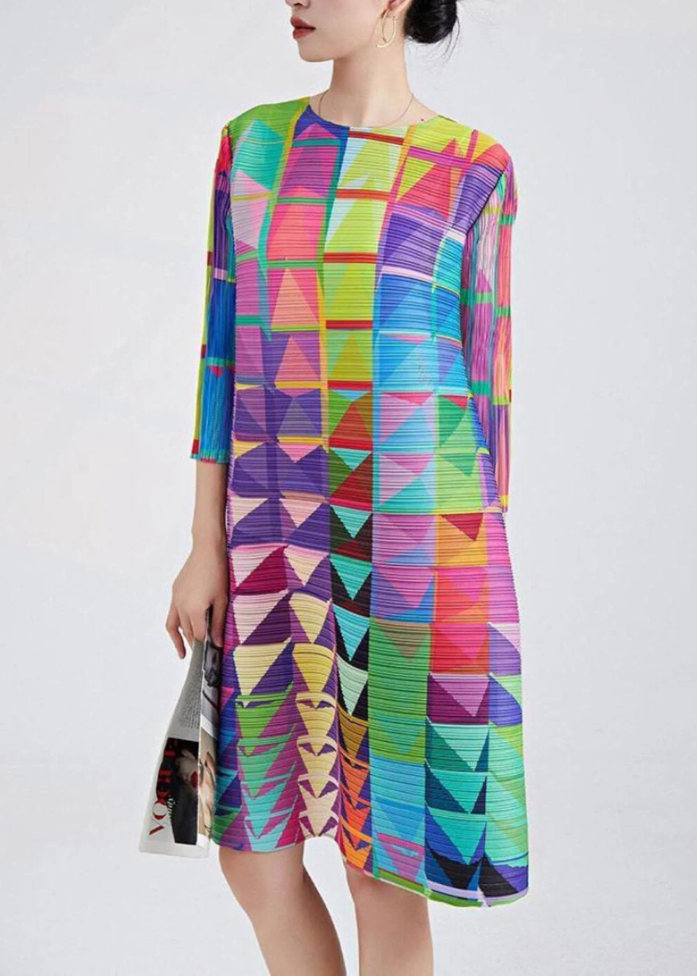 Organic Rainbow O-Neck Print Long Dress Three Quarter Sleeve - Image 2