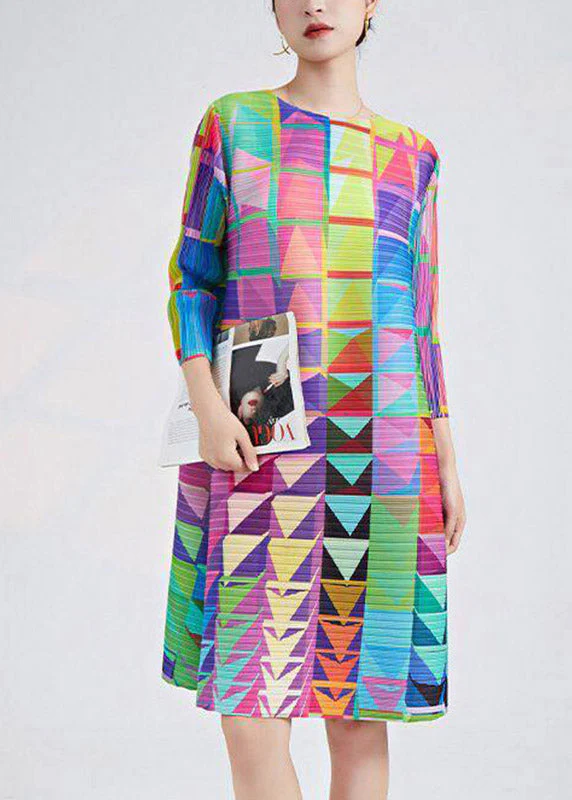 Organic Rainbow O-Neck Print Long Dress Three Quarter Sleeve - Image 3