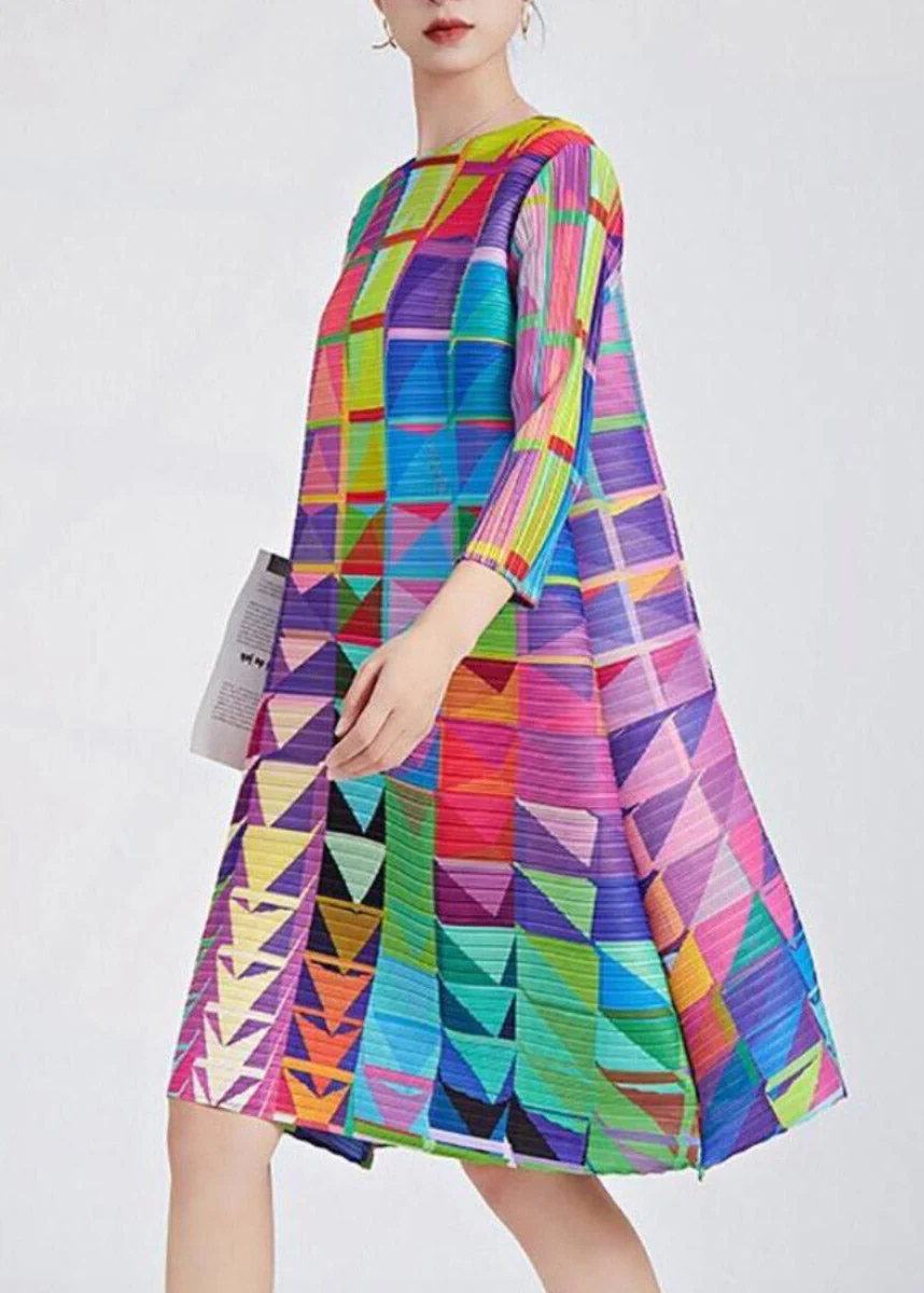 Organic Rainbow O-Neck Print Long Dress Three Quarter Sleeve - Image 4