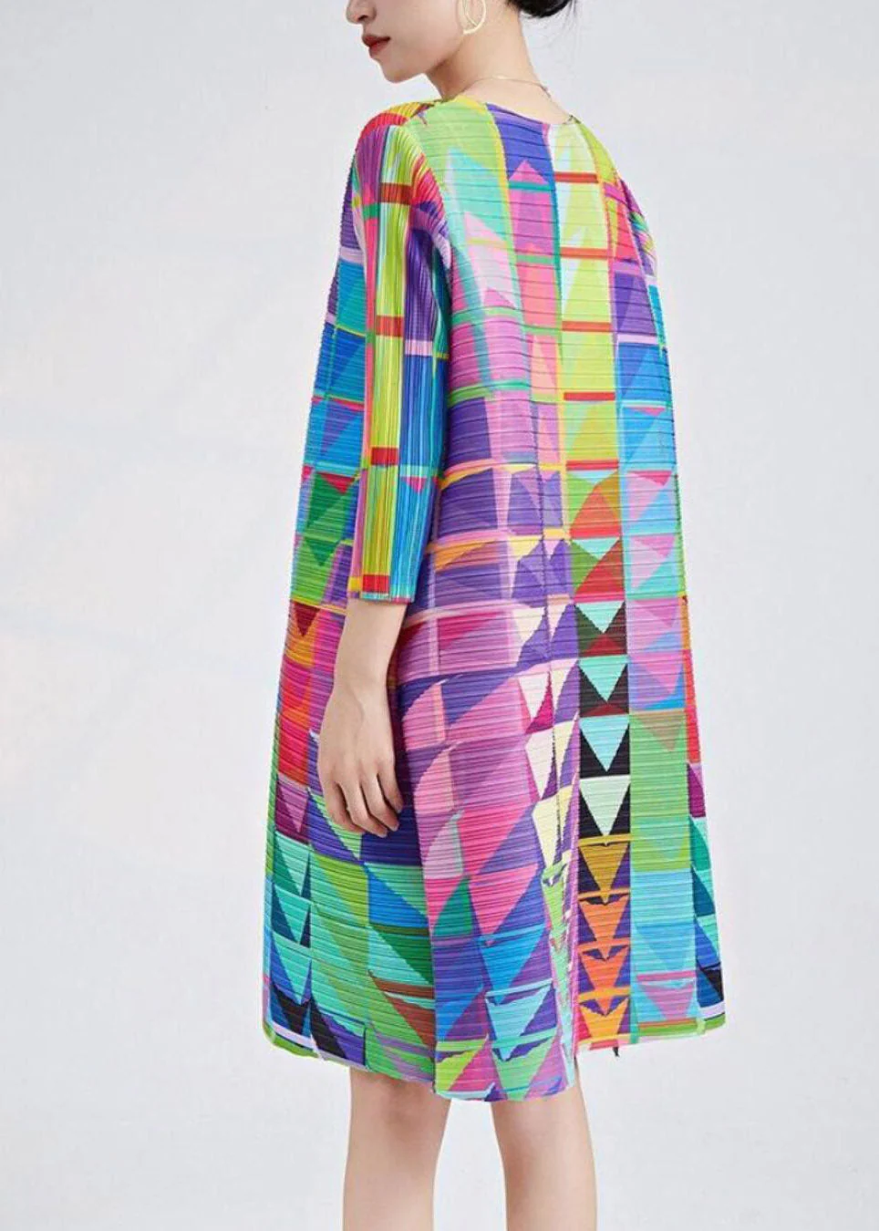 Organic Rainbow O-Neck Print Long Dress Three Quarter Sleeve - Image 5