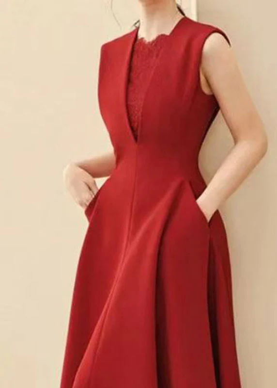 Organic Red O-Neck Patchwork Vacation Maxi Dresses Summer - Image 2