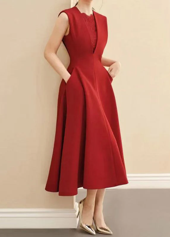 Organic Red O-Neck Patchwork Vacation Maxi Dresses Summer - Image 3