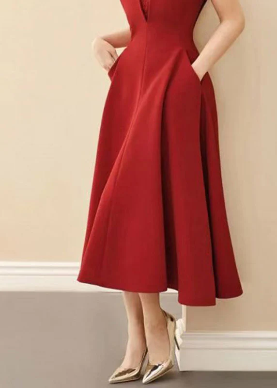 Organic Red O-Neck Patchwork Vacation Maxi Dresses Summer - Image 4