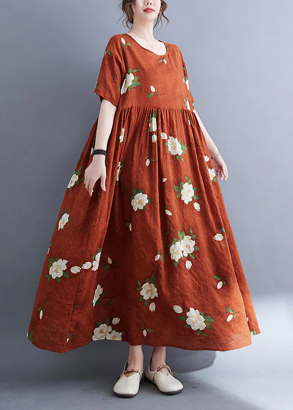 Organic Red Patchwork Wrinkled Maxi Dress Short Sleeve - Image 4