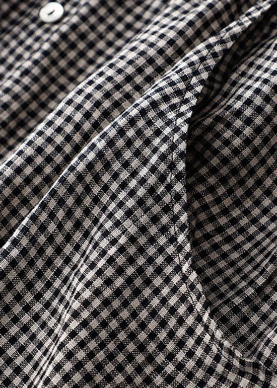 Organic Red Plaid Peter Pan Collar Patchwork Linen Dresses Summer - Image 7