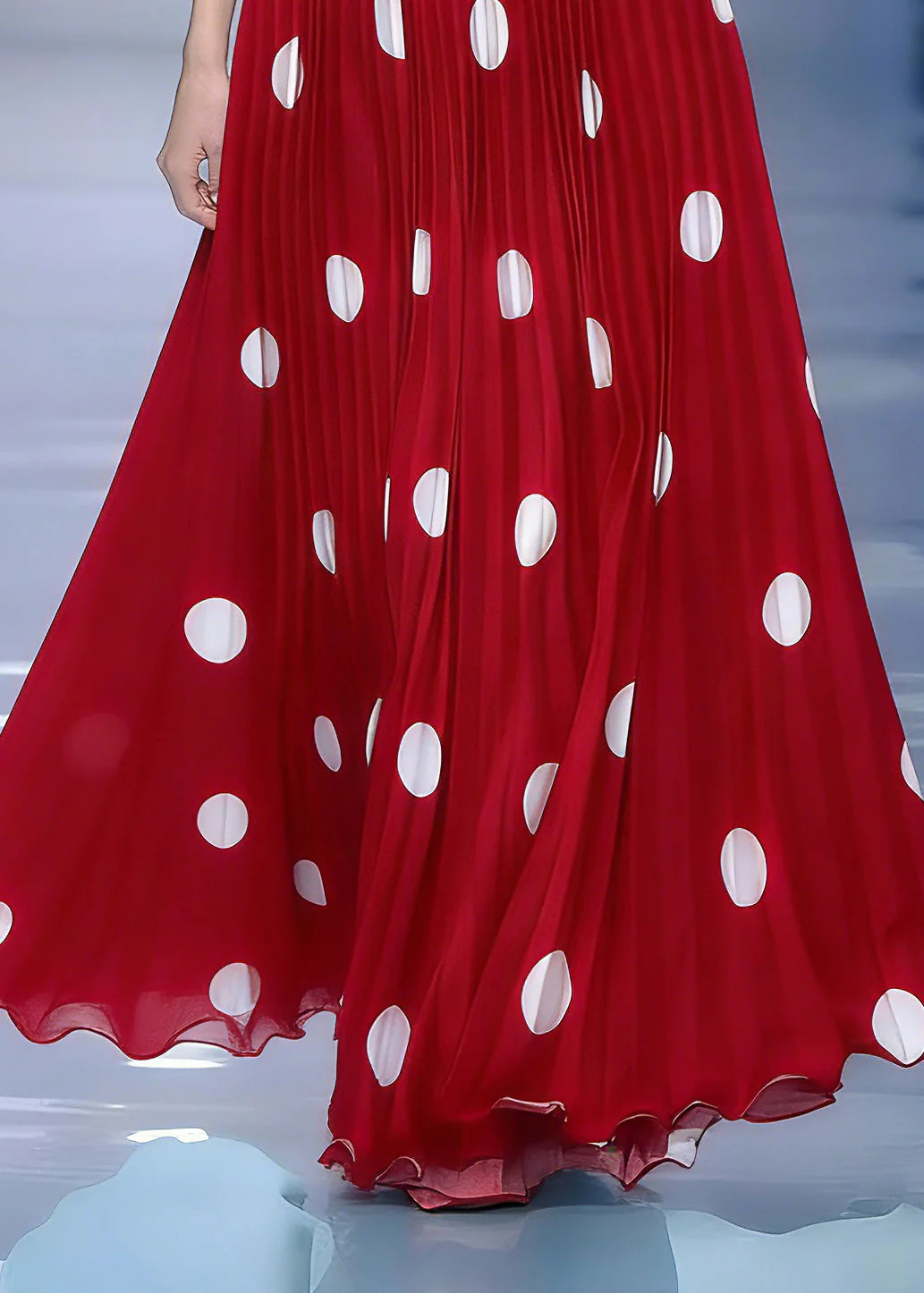 Organic Red Print Elastic Waist Draping Pleated Skirt Spring - Image 4