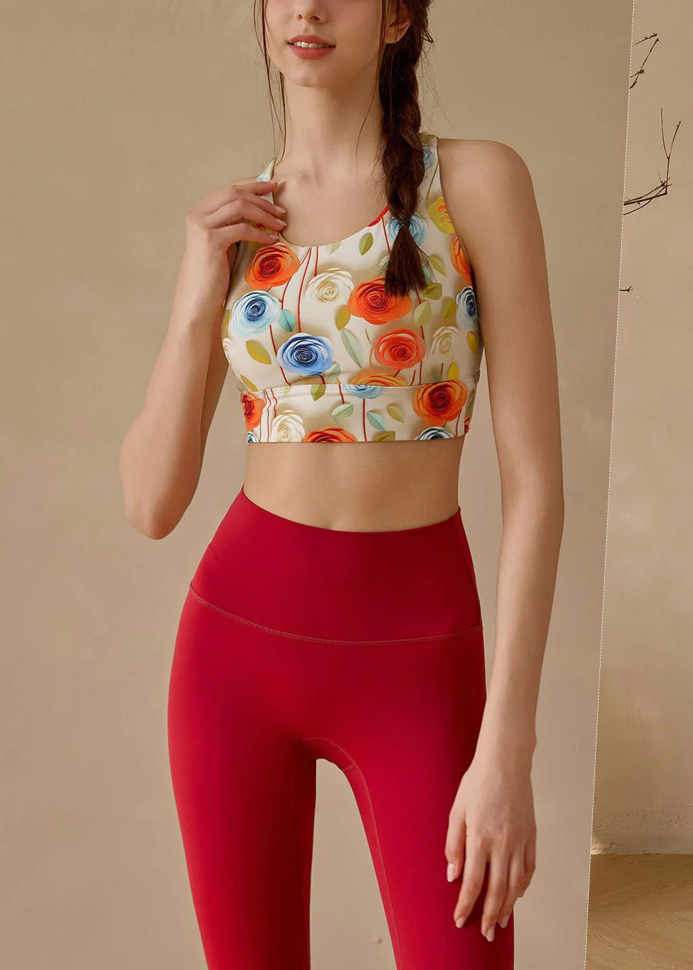 Organic Red Print High Waist Sports Bra And Leggings Set Suit