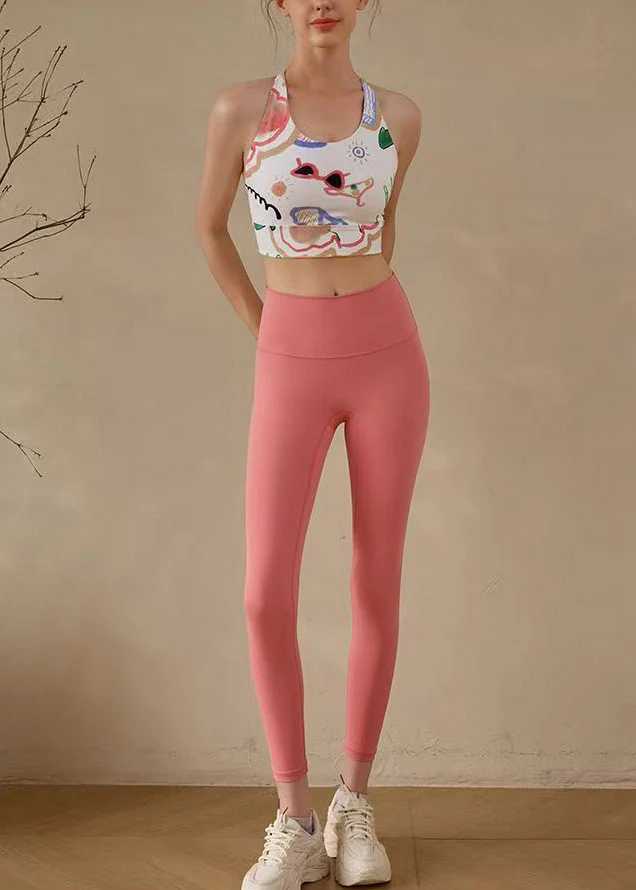 Organic Red Print High Waist Sports Bra And Leggings Set Suit - Image 2