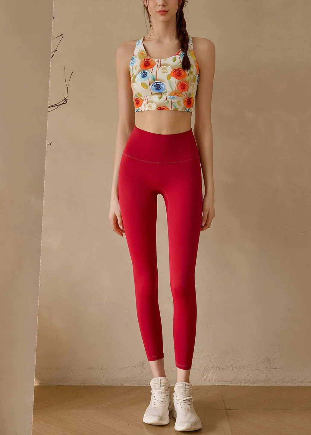 Organic Red Print High Waist Sports Bra And Leggings Set Suit - Image 3
