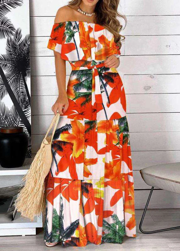 Organic Red Slash Neck Patchwork Tunic Long Dresses Summer - Image 3