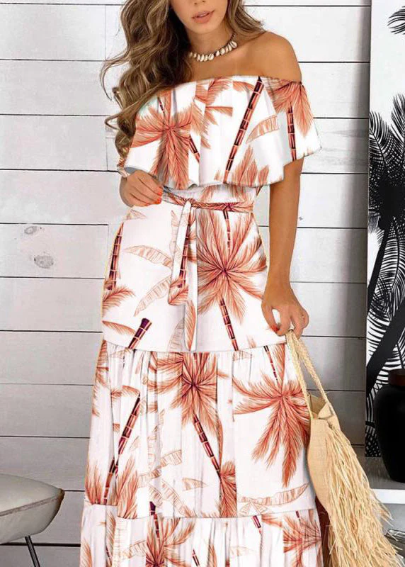 Organic Red Slash Neck Patchwork Tunic Long Dresses Summer - Image 4