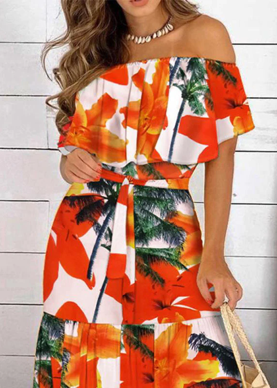 Organic Red Slash Neck Patchwork Tunic Long Dresses Summer - Image 5