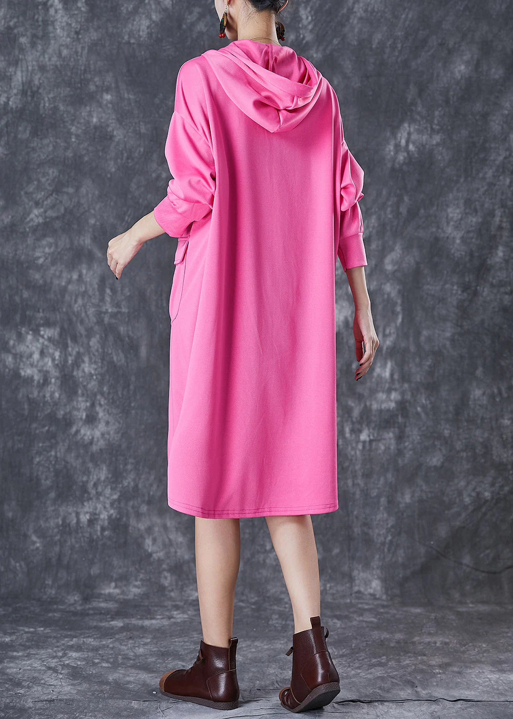 Organic Rose Oversized Pockets Cotton Sweatshirts Dress Fall - Image 4