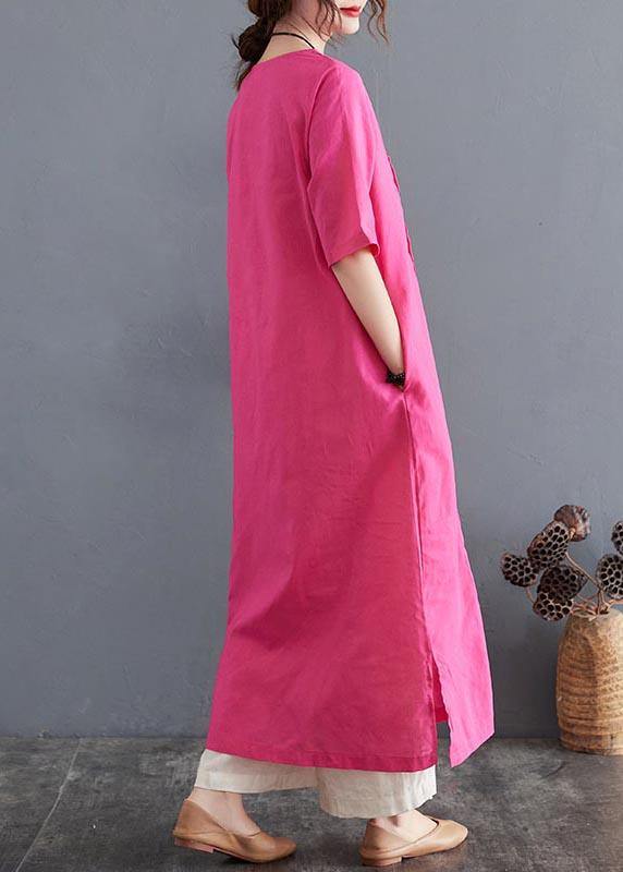 Organic Rose side open Cotton Linen Summer Vacation Dresses - Image 4