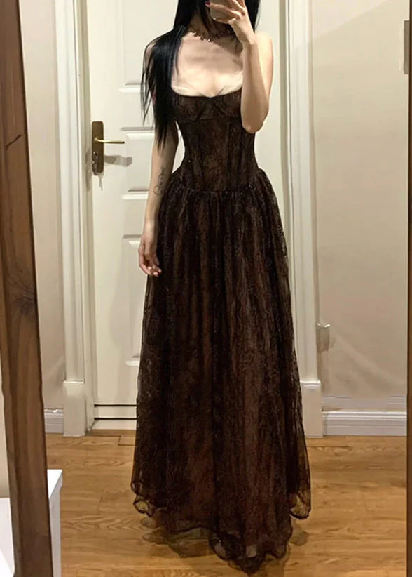 Organic Sequins Patchwork Lace Holiday Long Spaghetti Strap Dress Summer - Image 2