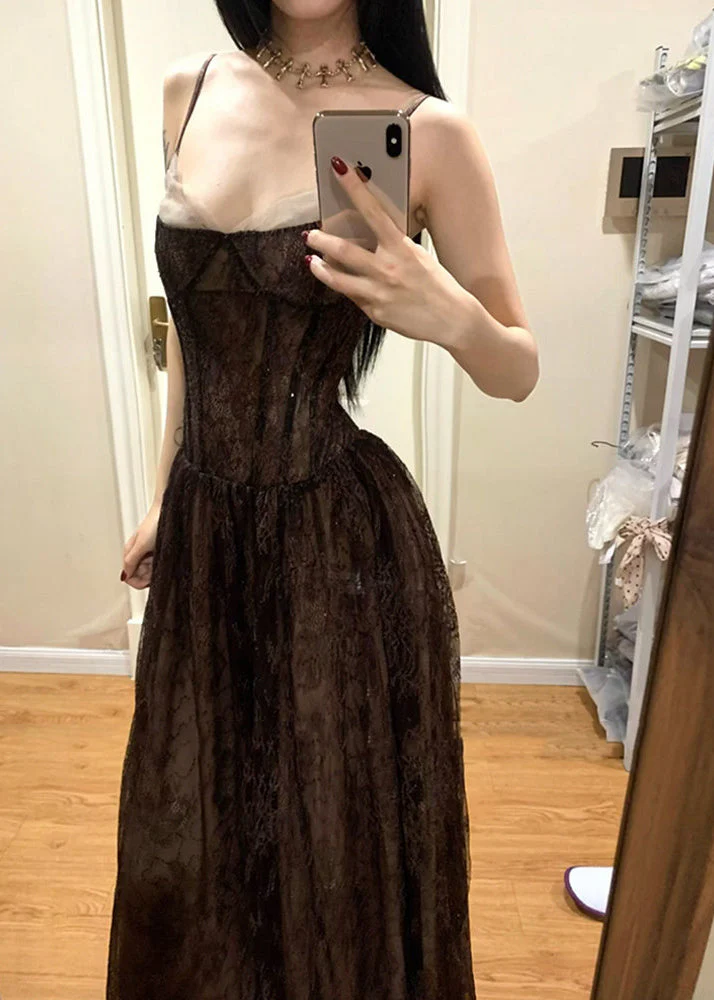 Organic Sequins Patchwork Lace Holiday Long Spaghetti Strap Dress Summer - Image 5