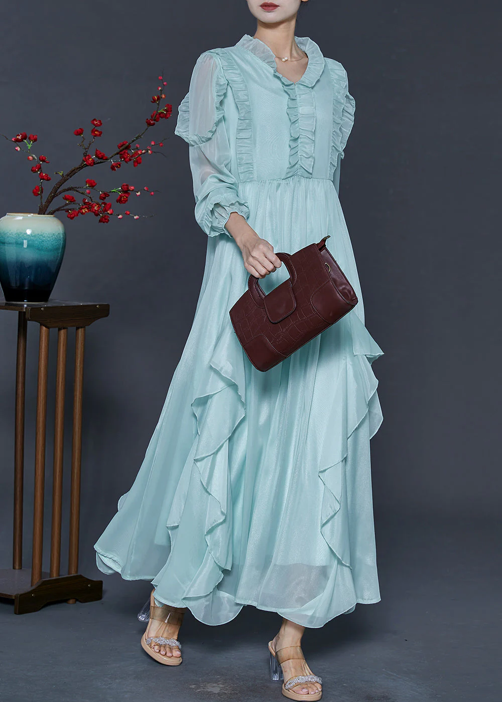 Organic Sky Blue Ruffled Chiffon Full Dresses Spring - Image 2